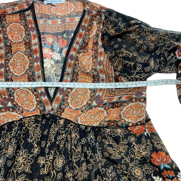 Rose + Olive Black Boho Peasant Top Size S - Picture 9 of 10